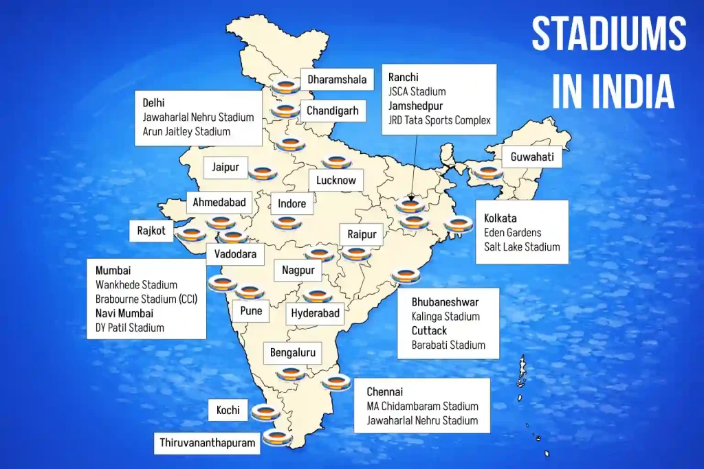 Stadiums in India Map