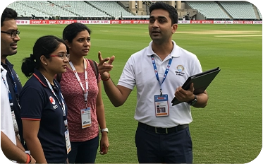 PGP students in a stadium for study tour PGP students in a stadium for study tour
