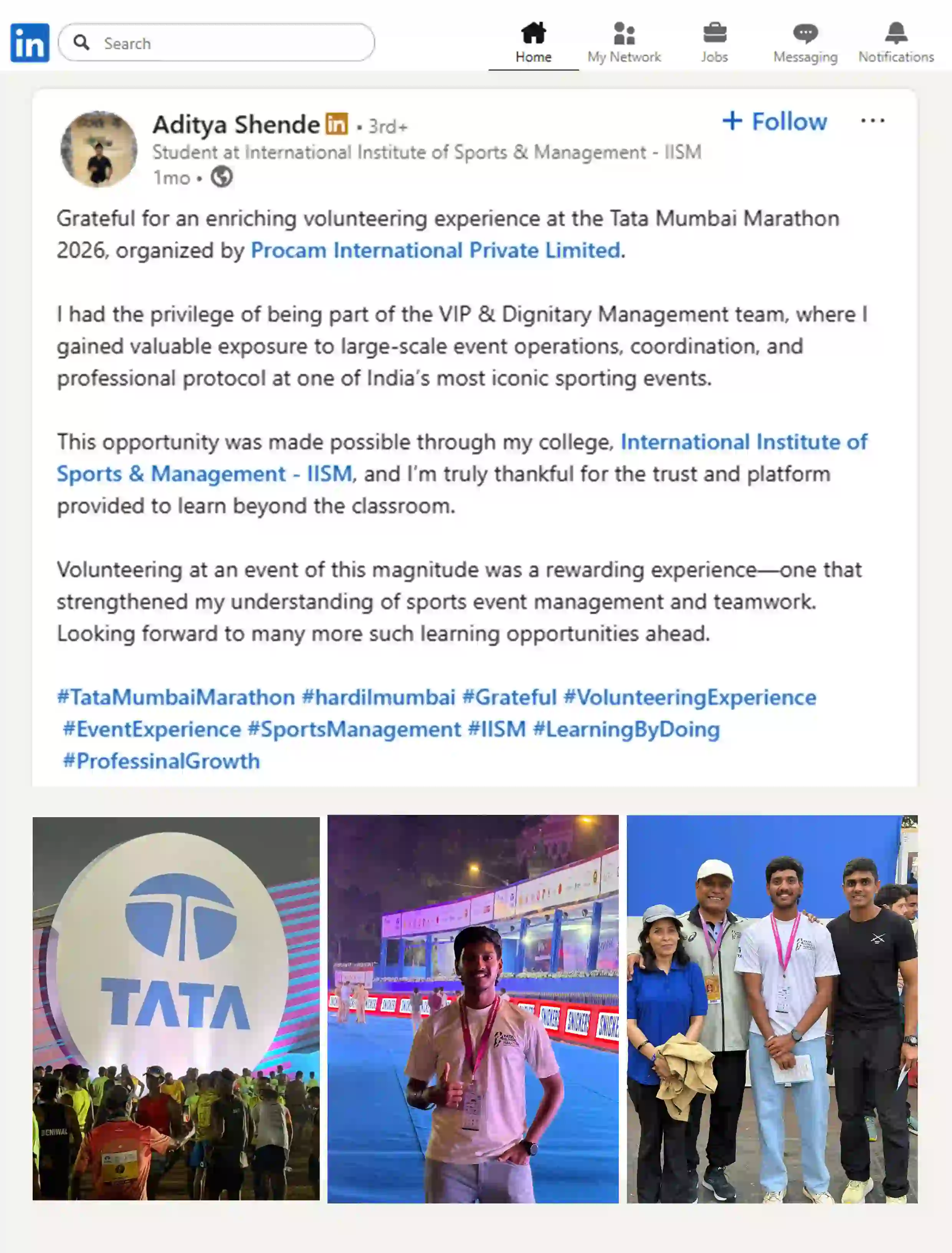 Student LinkedIn Testimonial - Aditya Shende