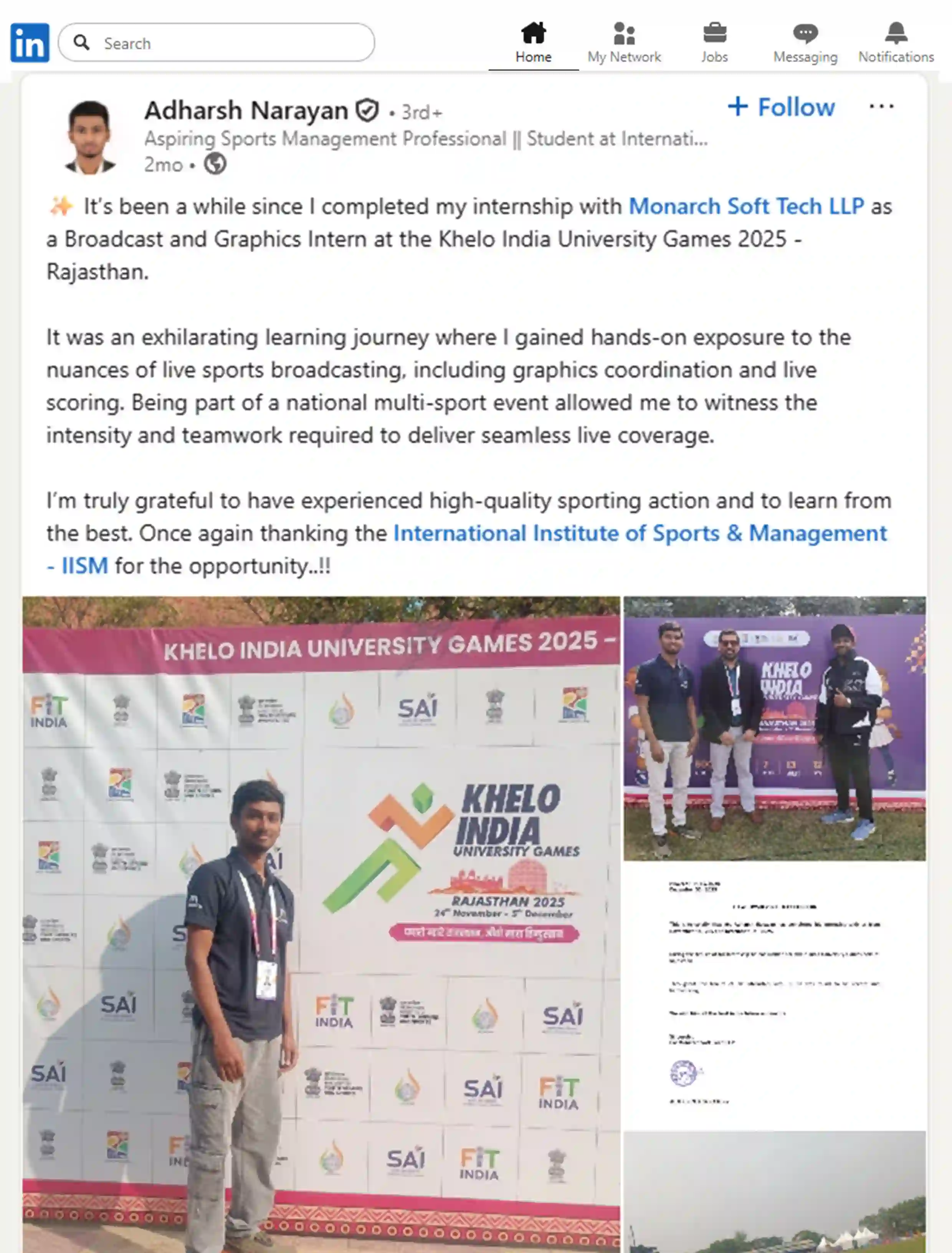 Student's Linkedin Testimonial - Adarsh Narayan
