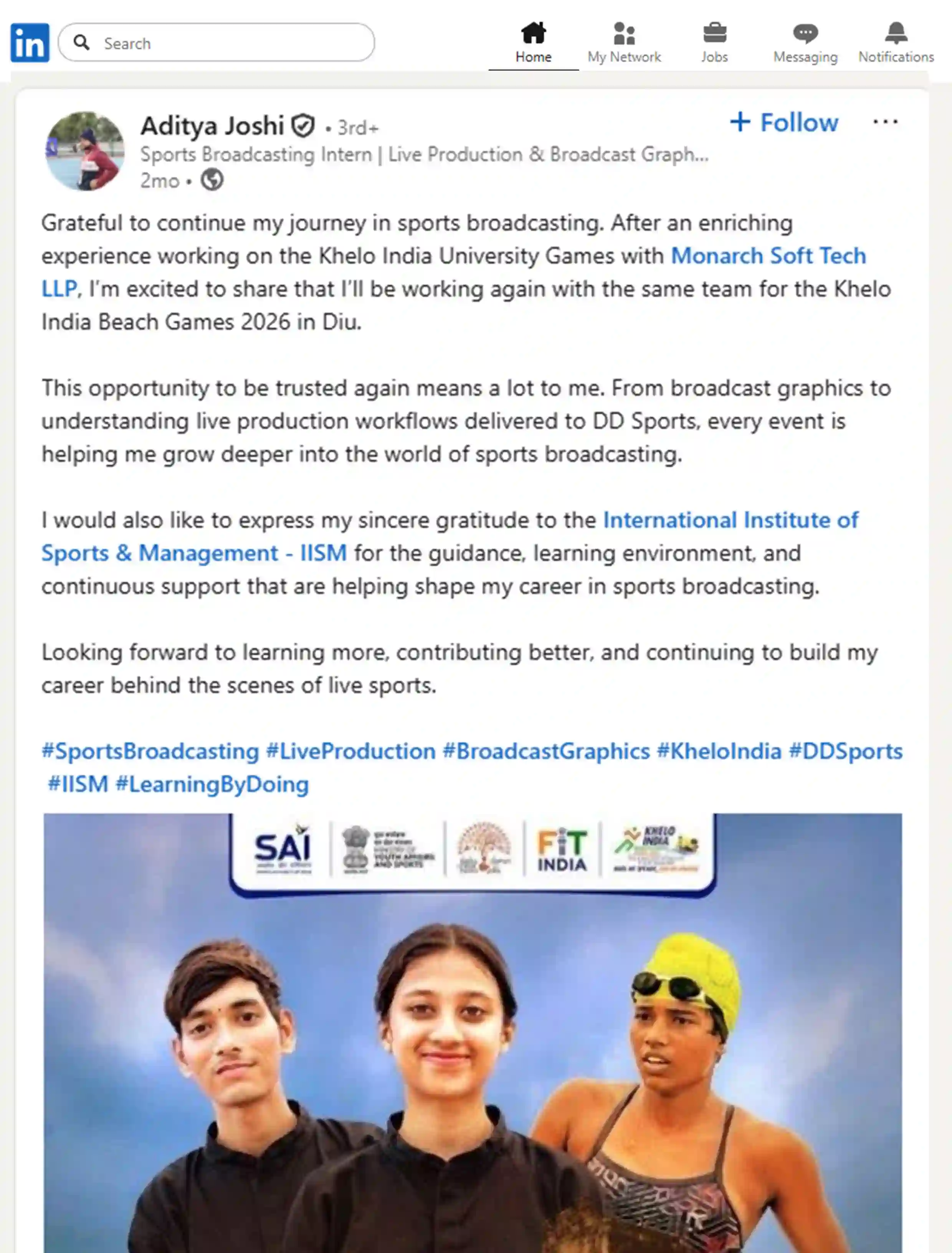 Student's Linkedin Testimonial - Aditya Joshi