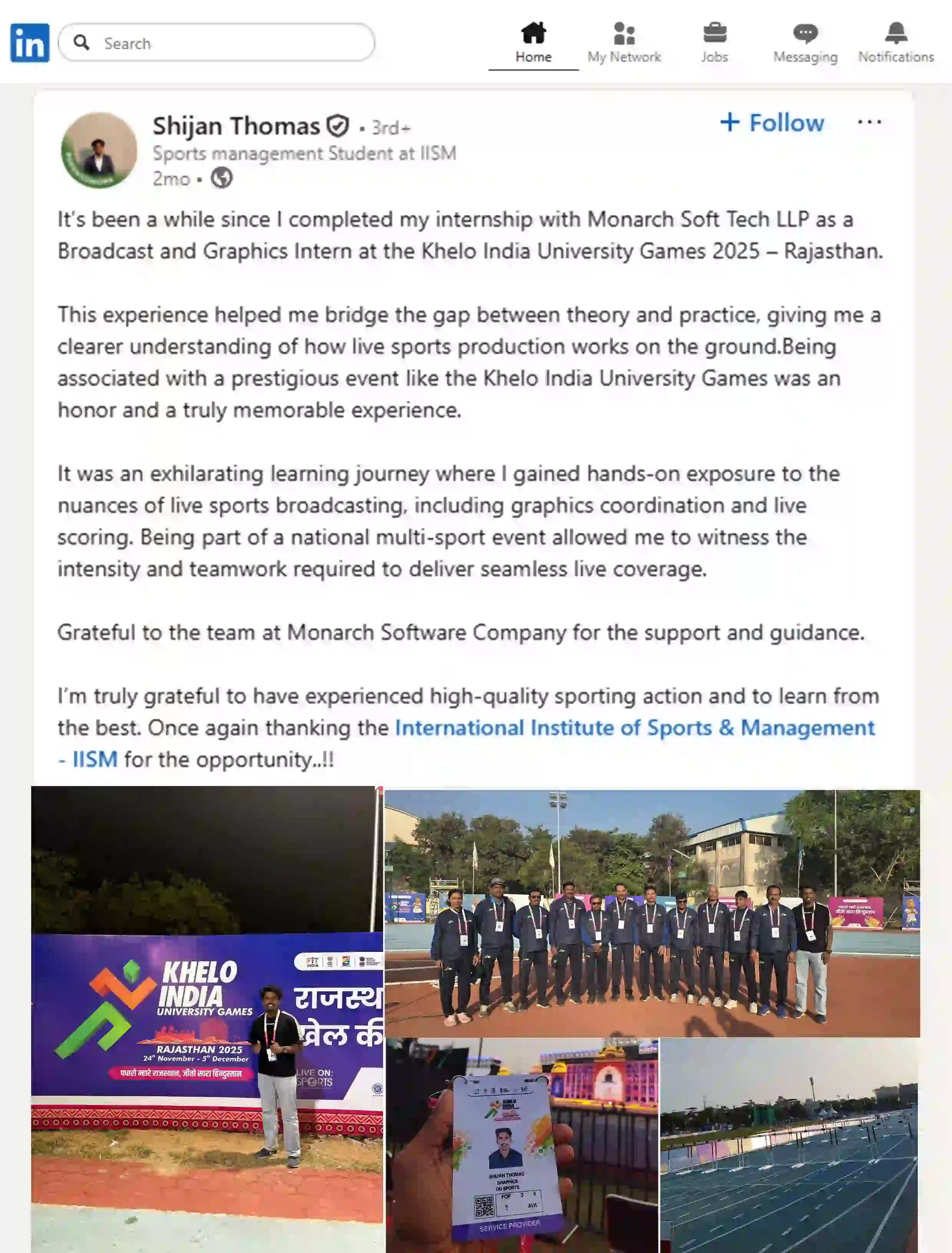 Student's Linkedin Testimonial - Shijan Thomas